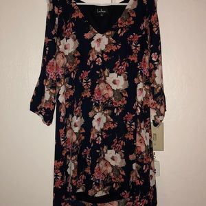Lulus navy and floral open shoulder dress